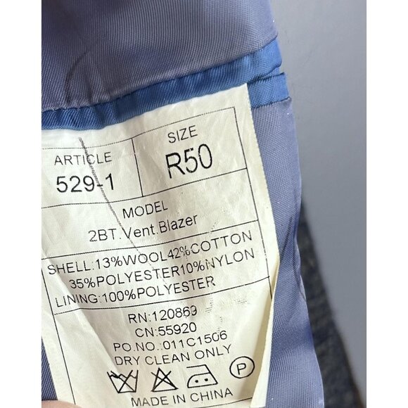 Zenbriele Blazer Mens 50R Gray Blue Glen Plaid Wool Blend Elbow Patch Sport Coat - Picture 13 of 16